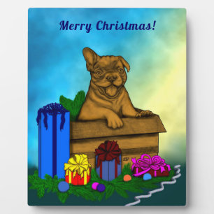 Plaque Photo Chiot dans une boîte, Joyeux Noël