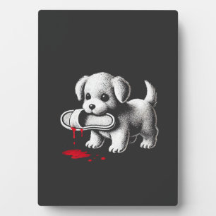 Plaque Photo Chiot mignon avec chemise pantoufle humour noir am