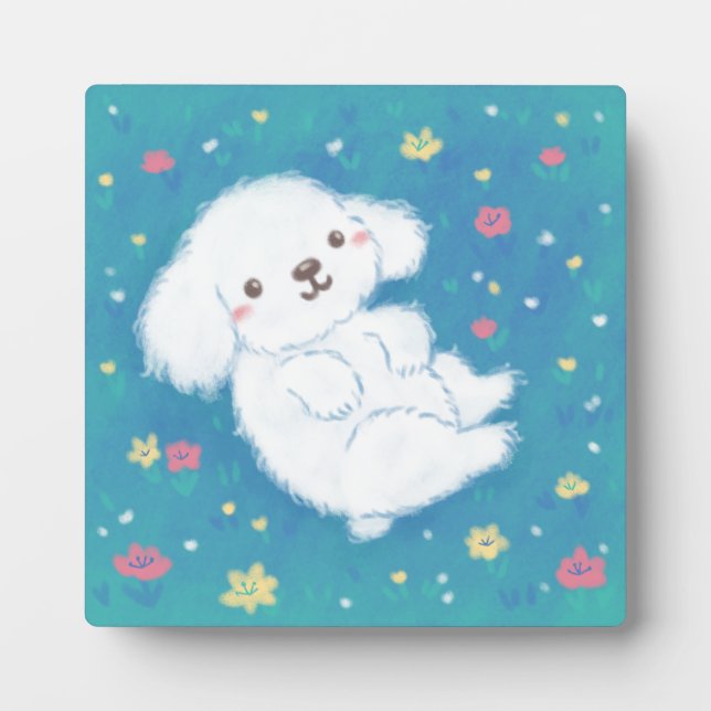 Plaque Photo Chiot Mignon avec Fleurs (Devant)