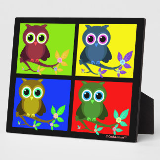 Plaque Photo Chouettes D'Art Pop Colorées Et Funky