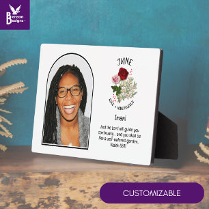 Plaque Photo Christian JUNE Fleur Mois de naissance NOM PHOTO