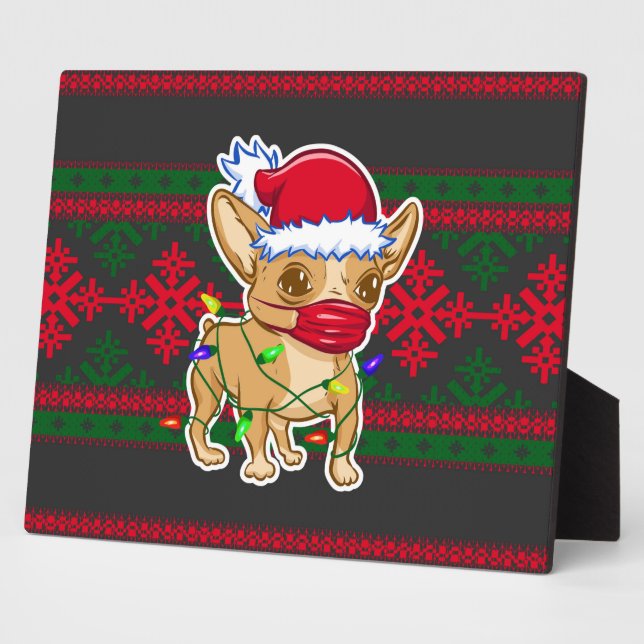 Plaque Photo Christmas chihuahua wearing a medical mask (Côté)