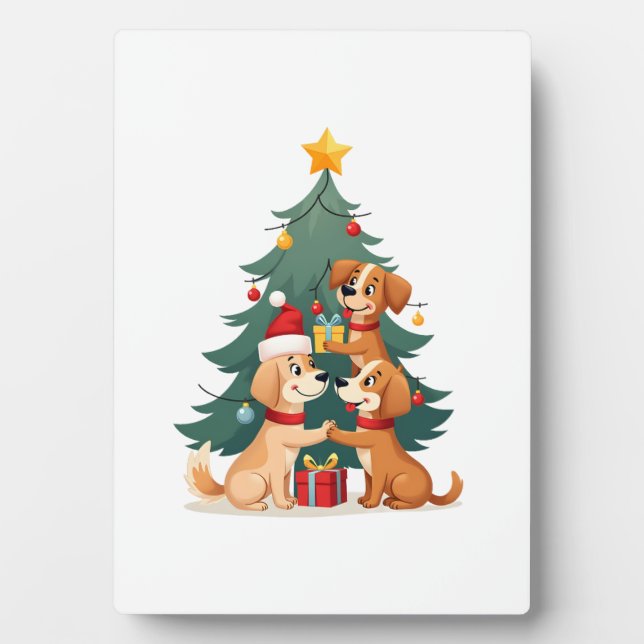 Plaque Photo Christmas Dog Tree T-Shirt Cute Funny Puppy Dogs X (Devant)