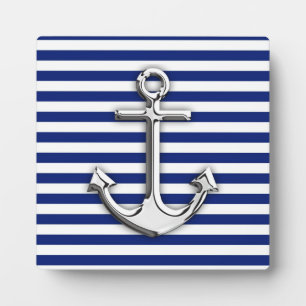 Plaque Photo Chrome Anchor on Navy Stripes
