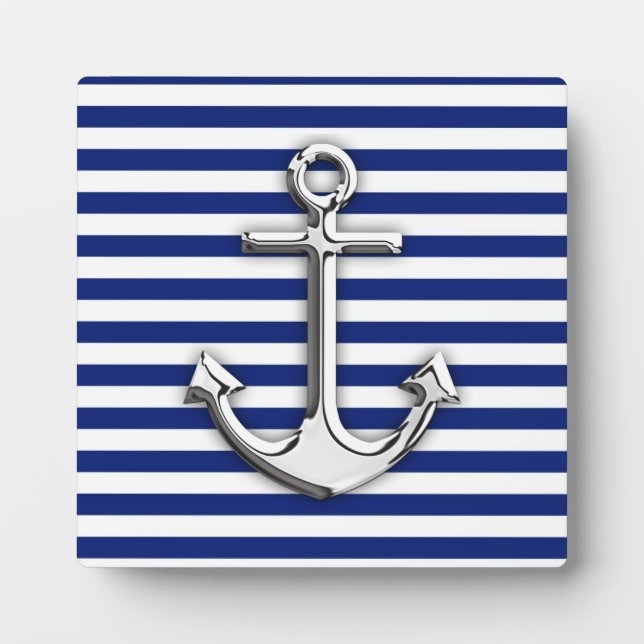 Plaque Photo Chrome Anchor on Navy Stripes (Devant)