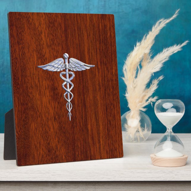 Plaque Photo Chrome Comme Caduceus Symbole Médicale Mahogany Br (Côté)