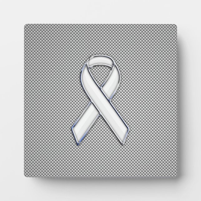 Plaque Photo Chrome White Ribbon Awareness Carbon Fiber Print (Devant)