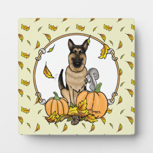 Plaque Photo Chute berger allemand chien (tan noir) Citrouille