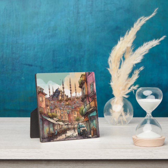 Plaque Photo Ciel d'Istanbul aquarelle coloré (Insitu)