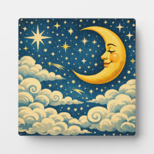 Plaque Photo Ciel nocturne au croissant de lune vintage