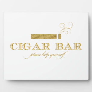 Plaque Photo Cigar Bar Sign Table Easel - White and Gold