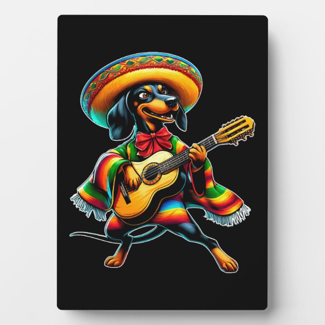 Plaque Photo Cinco de Mayo Teckel Mariachi Guitare (Devant)
