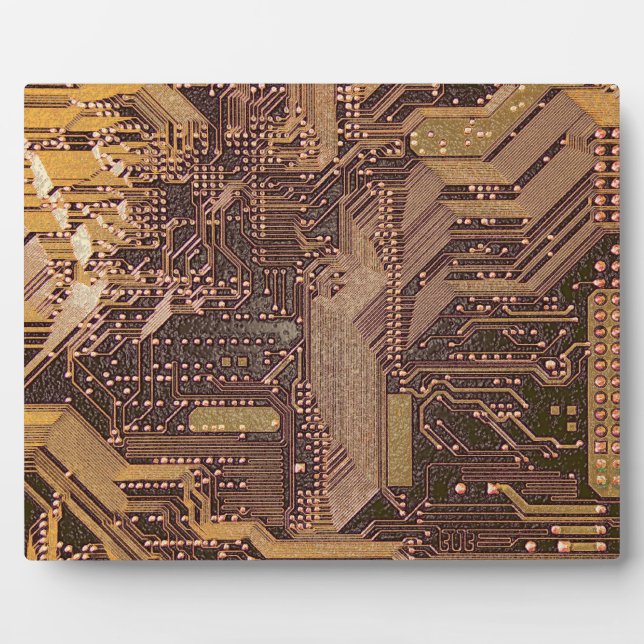 Plaque Photo Circuit imprimé cybernétique doré, technologie, ar (Devant)