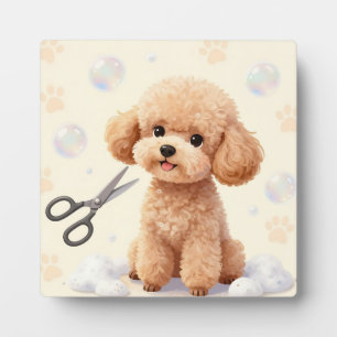Plaque Photo Ciseaux à bulles de toilettage de caniche mignon