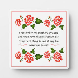 Plaque Photo Citation de la prière d'une mère par Abraham Linco