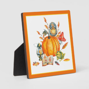 Plaque Photo Citrouille d'automne hibou et grenouille