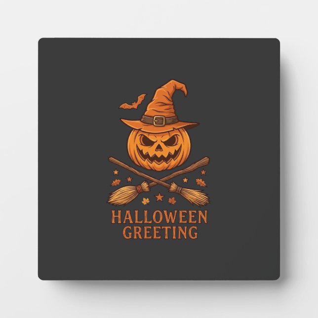 Plaque Photo Citrouille de salutation d'Halloween Sorcière Chap (Devant)