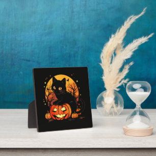 Plaque Photo Citrouille d'Halloween Chat Noir Rétro
