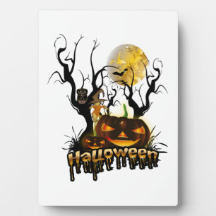 Plaque Photo Citrouille drôle d'Halloween avec hibou