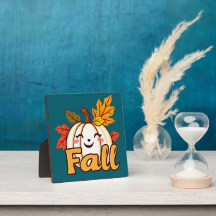 Plaque Photo Citrouille mignonne avec feuilles d'automne