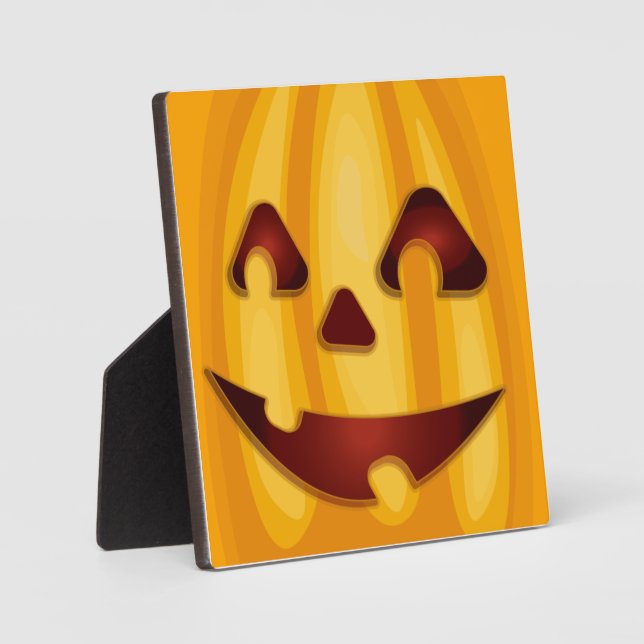 Plaque Photo Citrouille sculpté souriant design Halloween (Recto)