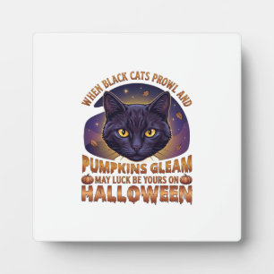 Plaque Photo Citrouilles Brillent Halloween Chat Noir Feuilles