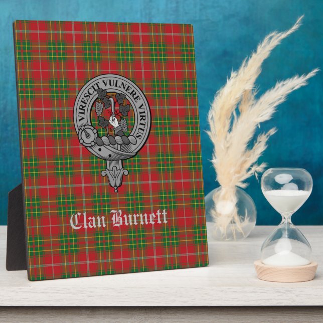 Plaque Photo Clan Burnett Crest Badge & Tartan Tabletop (Côté)