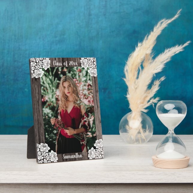 Plaque Photo Classe Bois rustique et dentelle Année Photo (Côté)