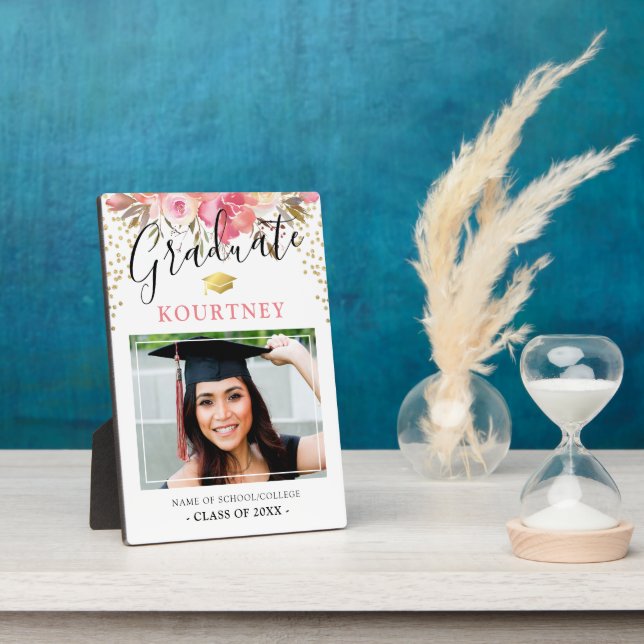 Plaque Photo Classe de 2025 Floral Graduate Photo (Côté)