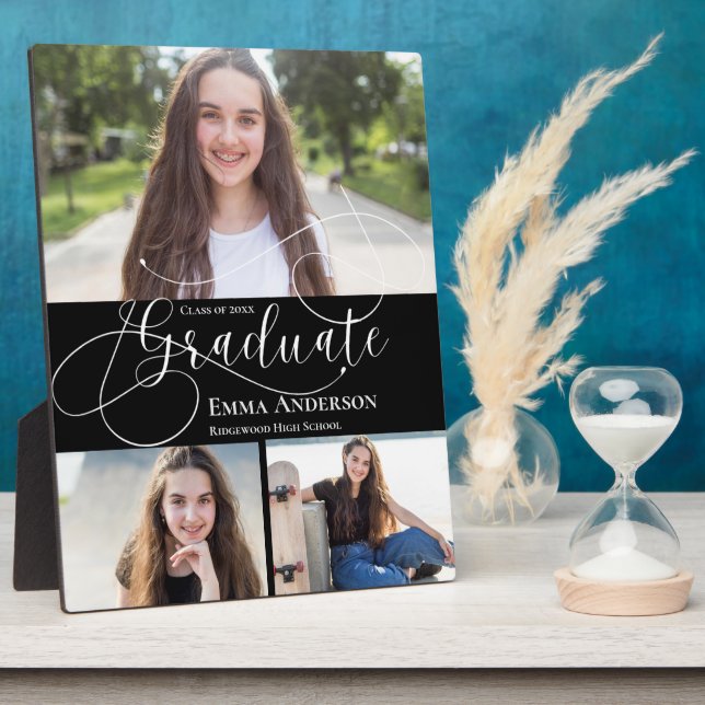 Plaque Photo Classe De 2025 Graduation Black Multi Photo Cadeau (Côté)