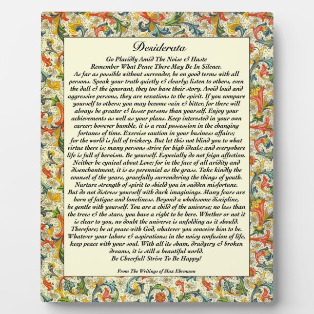 Plaque Photo Classic Desiderata Florentine (Devant)