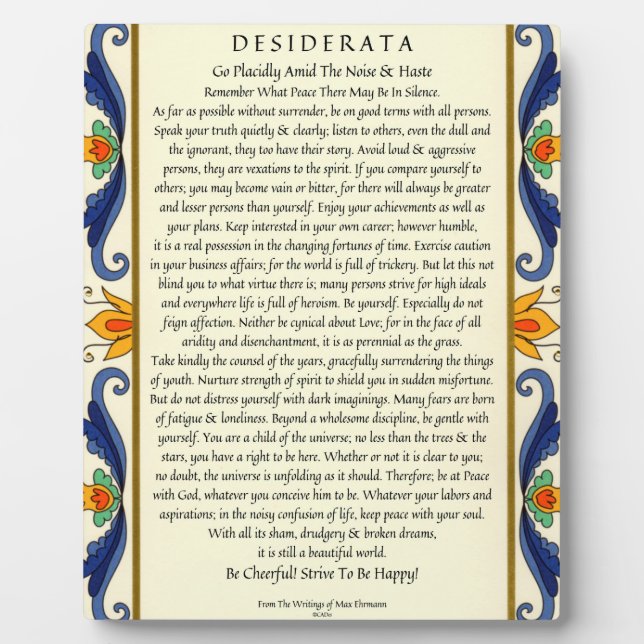 Plaque Photo Classic Desiderata with Flourish (Devant)