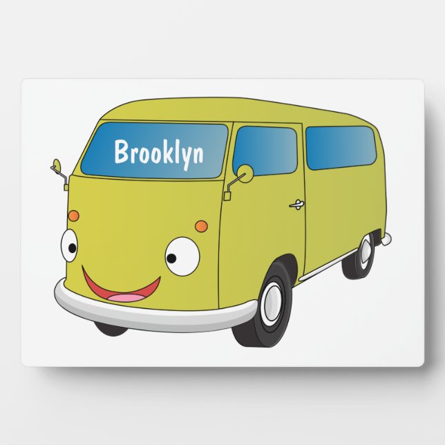 Plaque Photo Classic lime green van cartoon (Devant)