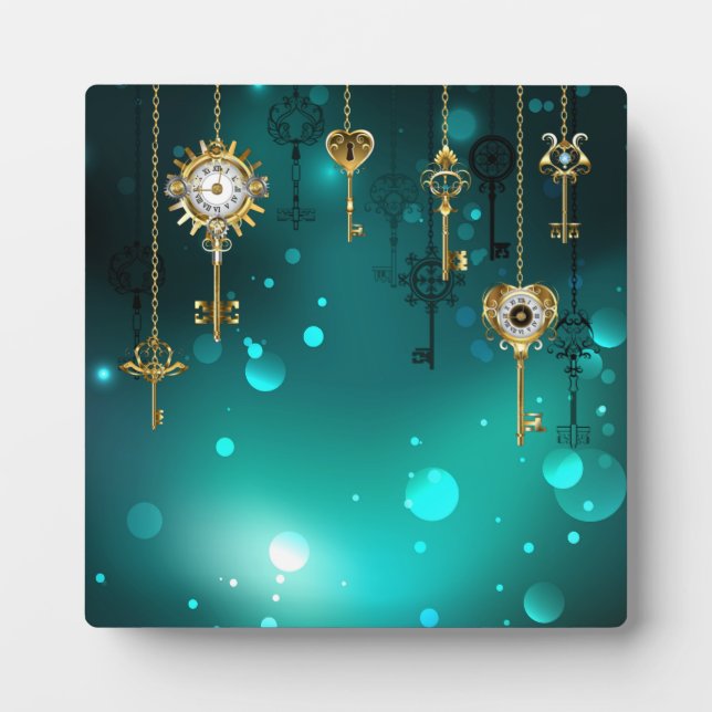 Plaque Photo Clés squelette antiques sur fond vert (Devant)