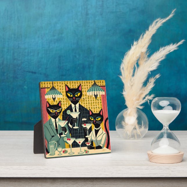 Plaque Photo Club Martini Cat Noir Futuriste Rétro (Insitu)