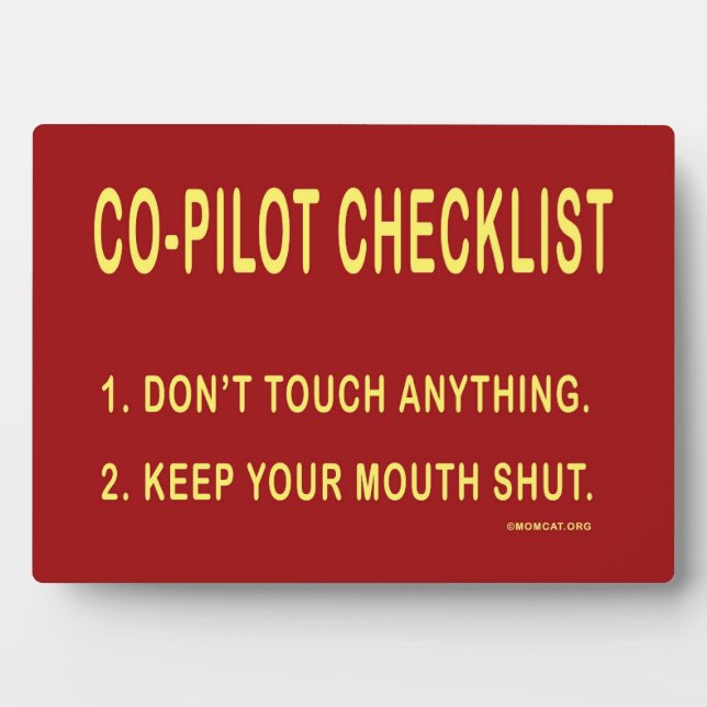 Plaque Photo Co-Pilot Checklist: Home: Signs: (Devant)