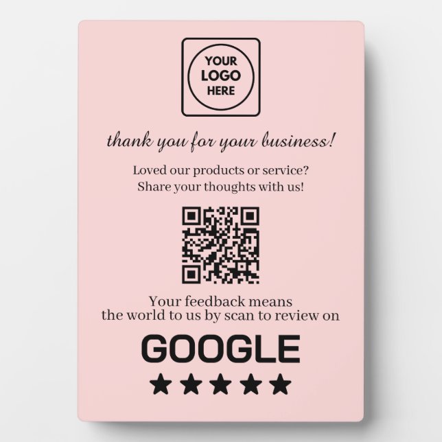 Plaque Photo Code QR rose | Affichage Google Business Evaluatio (Devant)