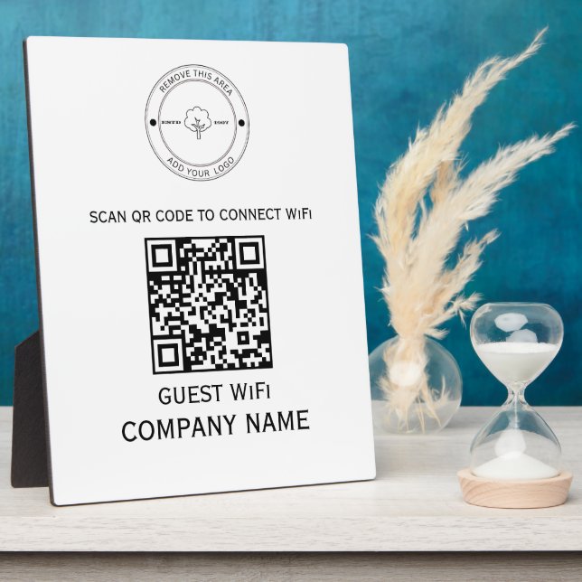 Plaque Photo Code QR Wifi Mot de passe et nom de réseau Blanc (Côté)