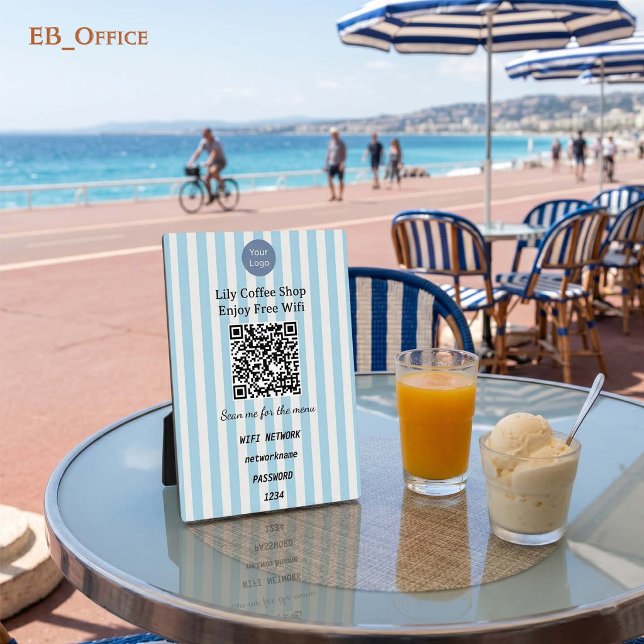 Plaque Photo Code QR Wifi Piedestal Rayures Verticales Bleu Cla (Modern Blue Vertical Stripes
QR Code Wifi-Fi Plaque
5” X 7”
)