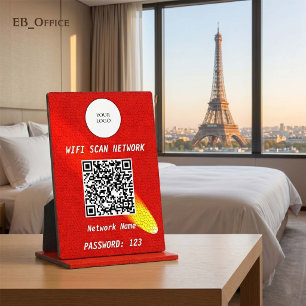 Plaque Photo Code QR Wifi Projecteur en Cuir Rouge Cramoisi Gra