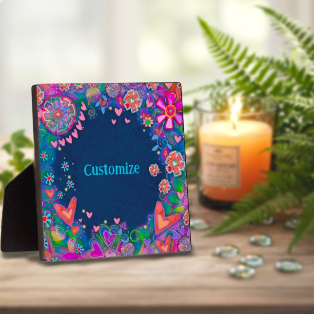 Plaque Photo Coeur amusant Plutôt Floral Blue Nom Personnalisé (Créateur téléchargé)