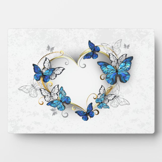 Plaque Photo Coeur bijoux avec papillons Morpho (Devant)