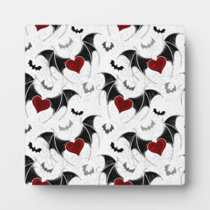 Plaque Photo Coeur d'Halloween avec ailes de chauve-souris noir