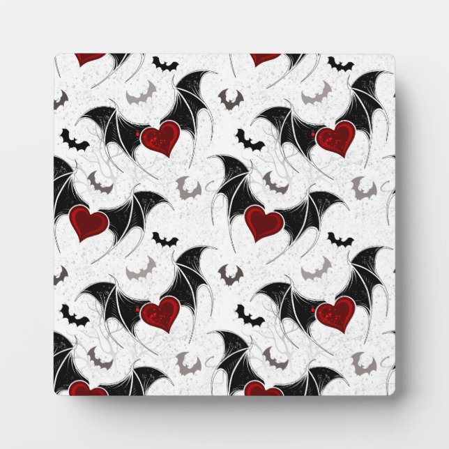 Plaque Photo Coeur d'Halloween avec ailes de chauve-souris noir (Devant)
