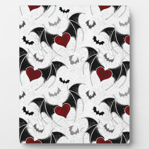 Plaque Photo Cœur d'Halloween avec ailes de chauve-souris noire