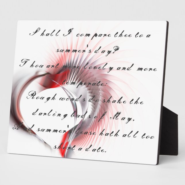 Plaque Photo Coeur métallique avec sonnet de Shakespeare 18 (Côté)