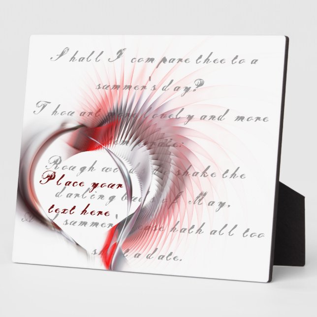 Plaque Photo Coeur métallique avec sonnet de Shakespeare 18 (Côté)