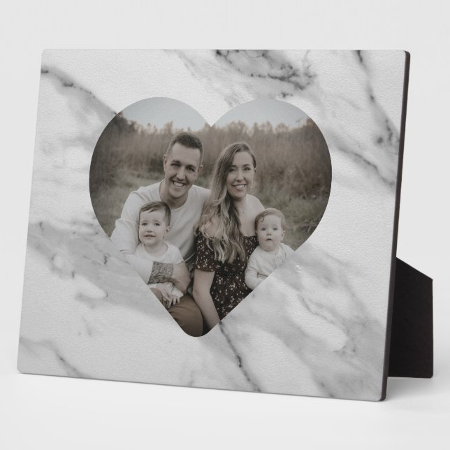 Plaque Photo Coeur moderne en marbre noir gris rose (Côté)