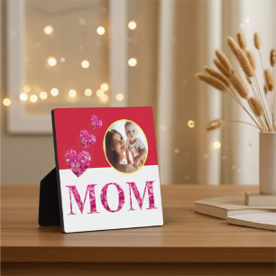 Plaque Photo Coeurs floraux roses "MOM" Rouge Jaune Blanc Photo