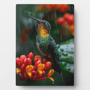 Plaque Photo Colibri perché sur une fleur vive